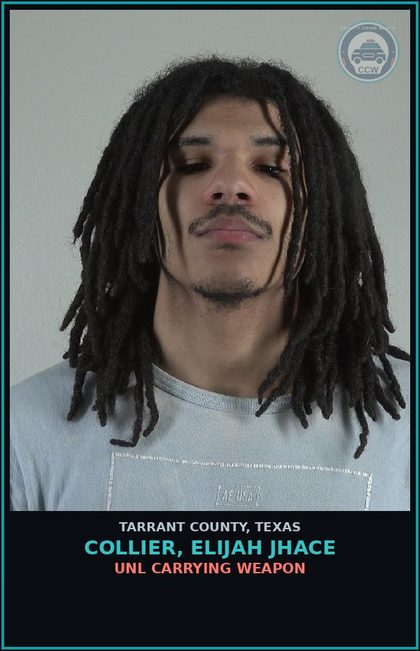 CCW arrest card for Collier, Elijah Jhace in Tarrant County: POSS CS PG 2 < 1G