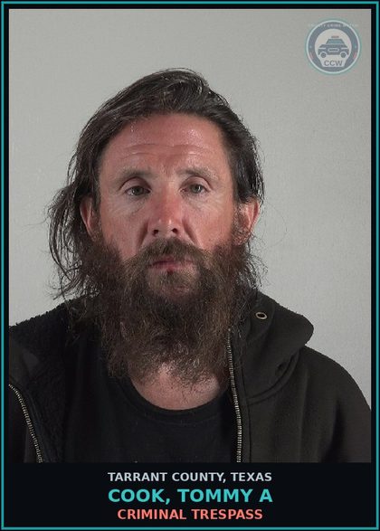 CCW arrest card for Cook, Tommy A in Tarrant County: CRIMINAL TRESPASS