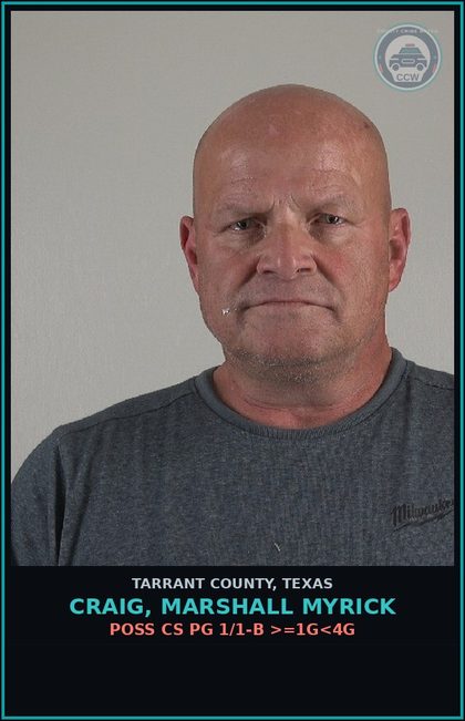 CCW arrest card for Craig, Marshall Myrick in Tarrant County: FAIL TO IDENTIFY FUGITIVE INTENT GIVE FALSE INFO