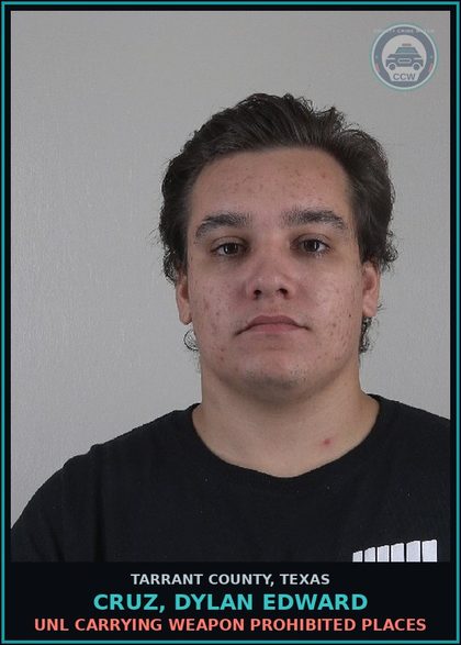 CCW arrest card for Cruz, Dylan Edward in Tarrant County: POSS CS PG 2 >= 1G<4G