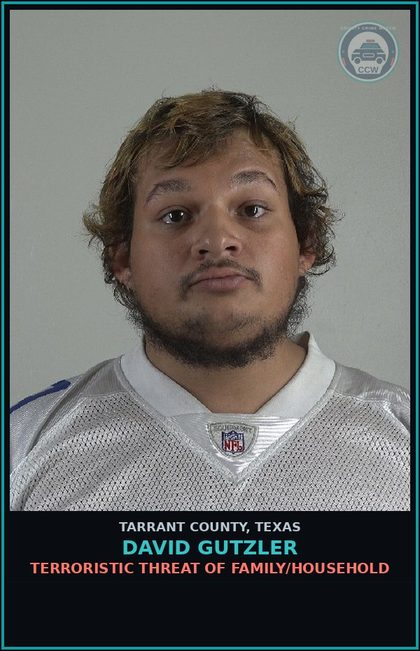 CCW arrest card for David Gutzler in Tarrant County: TERRORISTIC THREAT OF FAMILY/HOUSEHOLD