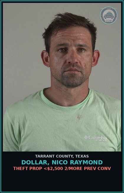 CCW arrest card for Dollar, Nico Raymond in Tarrant County: EVADING ARREST DET W/PREV CONVICTION