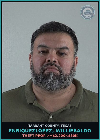CCW arrest card for Enriquezlopez, Williebaldo in Tarrant County: SOLICIT PURCHASE REG MATERIAL UNAUTH LOCATION