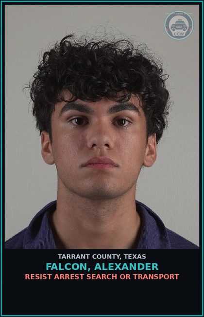 CCW arrest card for Falcon, Alexander in Tarrant County: RESIST ARREST SEARCH OR TRANSPORT