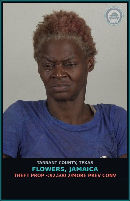 CCW arrest card for Flowers, Jamaica in Tarrant County: RESIST ARREST SEARCH OR TRANSPORT