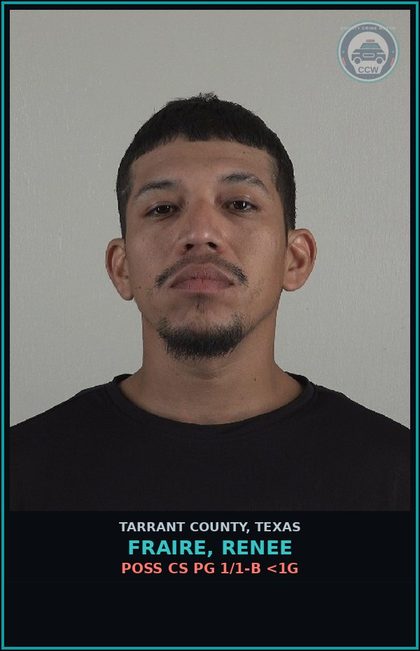 CCW arrest card for Fraire, Renee in Tarrant County: POSS CS PG 1/1-B <1G