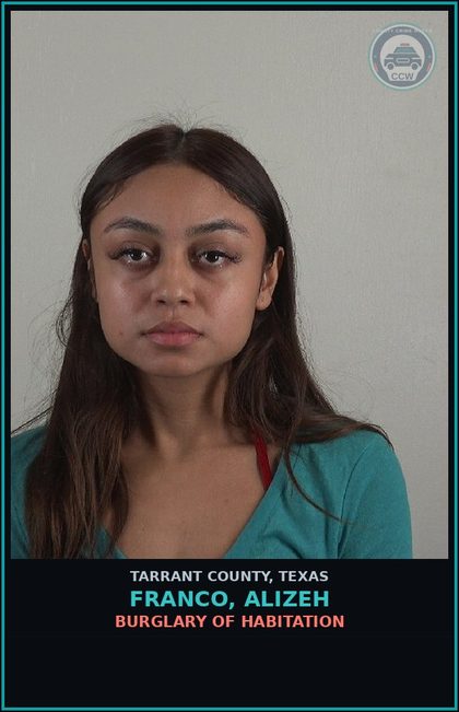 CCW arrest card for Franco, Alizeh in Tarrant County: ASSAULT FAM/HOUSE MEM IMPEDE BREATH/CIRCULAT
