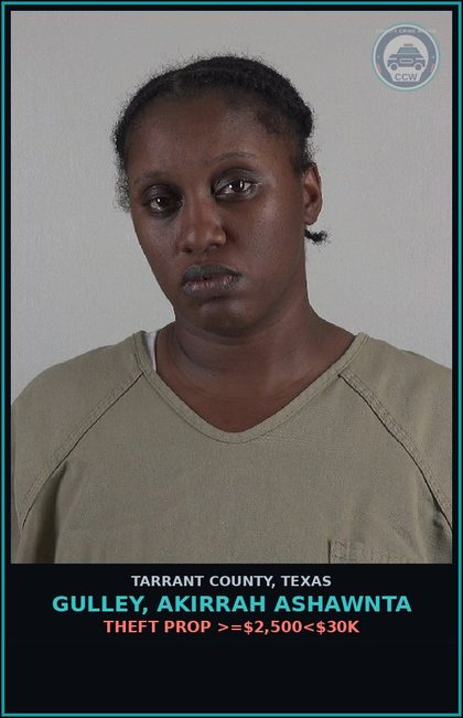 CCW arrest card for Gulley, Akirrah Ashawnta in Tarrant County: FUGITIVE