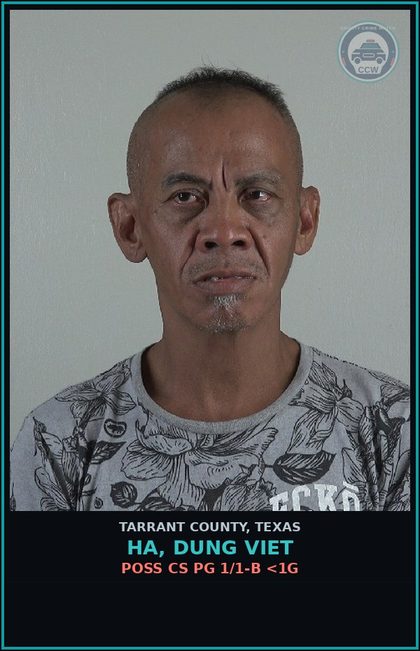 CCW arrest card for Ha, Dung Viet in Tarrant County: DRIVING W/LIC INV W/PREV CONV/SUSP/W/O FIN RES