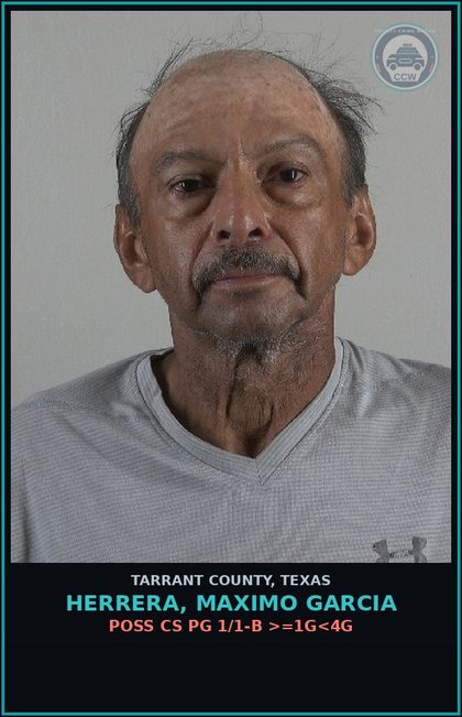 CCW arrest card for Herrera, Maximo Garcia in Tarrant County: POSS CS PG 1/1-B >=1G<4G