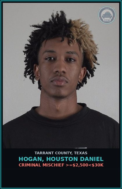 CCW arrest card for Hogan, Houston Daniel in Tarrant County: CRIMINAL MISCHIEF >=$2,500<$30K