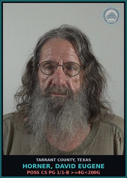 CCW arrest card for Horner, David Eugene in Tarrant County: POSS CS PG 1/1-B >=4G<200G