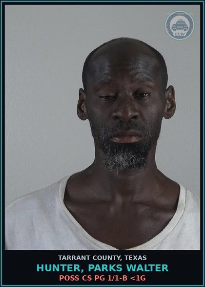 CCW arrest card for Hunter, Parks Walter in Tarrant County: POSS CS PG 1/1-B <1G