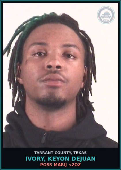 CCW arrest card for Ivory, Keyon Dejuan in Tarrant County: POSS MARIJ <2OZ