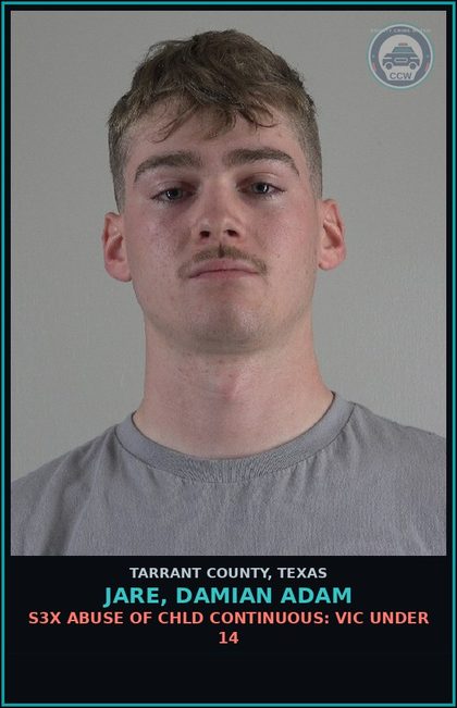 CCW arrest card for Jare, Damian Adam in Tarrant County: s3x ABUSE OF chld CONTINUOUS: VICTIM UNDER 14