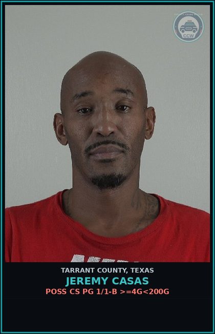 CCW arrest card for Jeremy Casas in Tarrant County: DRIVING W/LIC INV W/PREV CONV/SUSP/W/O FIN RES