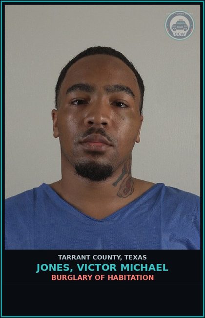 CCW arrest card for Jones, Victor Michael in Tarrant County: ASSAULT FAM/HOUSE MEM IMPEDE BREATH/CIRCULAT