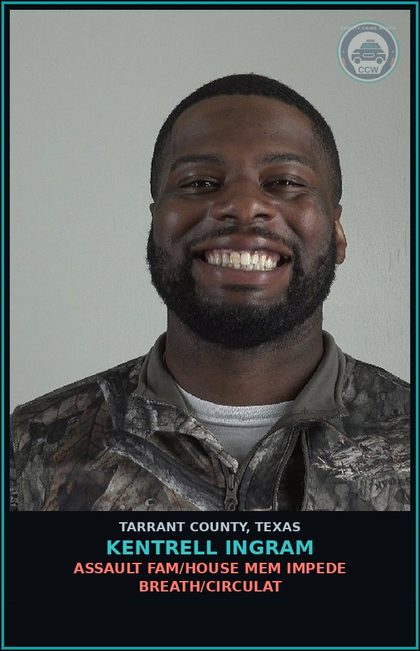 CCW arrest card for Kentrell Ingram in Tarrant County: ASSAULT FAM/HOUSE MEM IMPEDE BREATH/CIRCULAT