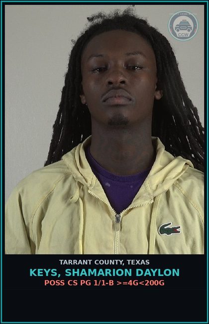 CCW arrest card for Keys, Shamarion Daylon in Tarrant County: EVADING ARREST DET W/VEH