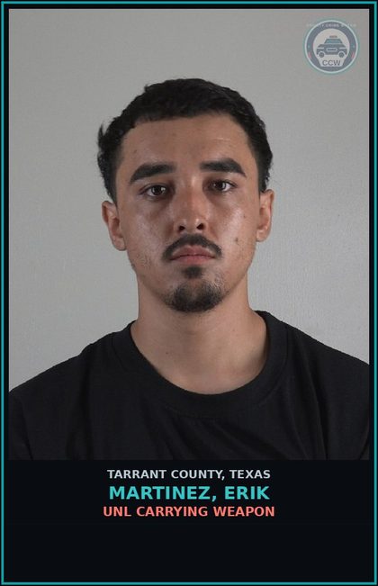CCW arrest card for Martinez, Erik in Tarrant County: POSS CS PG 2 < 1G