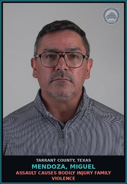 CCW arrest card for Mendoza, Miguel in Tarrant County: ASSAULT CAUSES BODILY INJURY FAMILY VIOLENCE