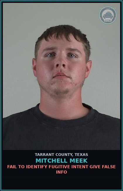 CCW arrest card for Mitchell Meek in Tarrant County: FAIL TO IDENTIFY FUGITIVE INTENT GIVE FALSE INFO