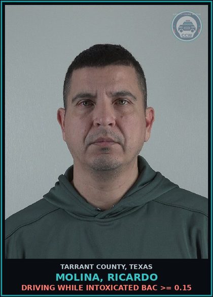 CCW arrest card for Molina, Ricardo in Tarrant County: DRIVING WHILE INTOXICATED BAC >= 0.15