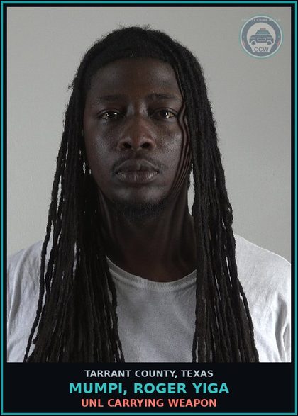 CCW arrest card for Mumpi, Roger Yiga in Tarrant County: POSS MARIJ <2OZ