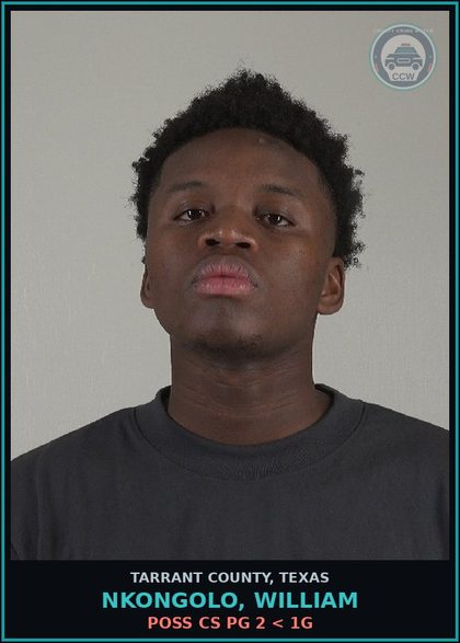 CCW arrest card for Nkongolo, William in Tarrant County: POSS CS PG 2 < 1G