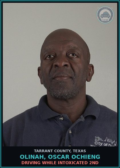 CCW arrest card for Olinah, Oscar Ochieng in Tarrant County: DRIVING WHILE INTOXICATED 2ND