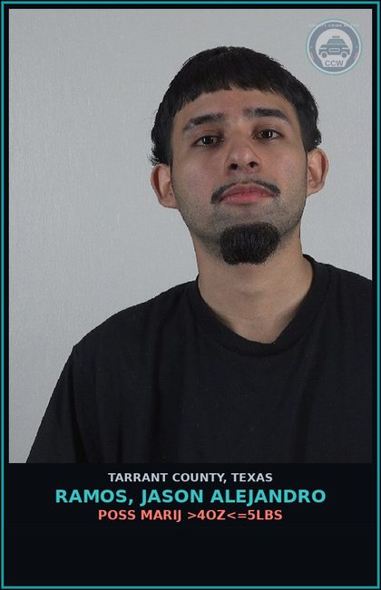 CCW arrest card for Ramos, Jason Alejandro in Tarrant County: POSS MARIJ >4OZ<=5LBS