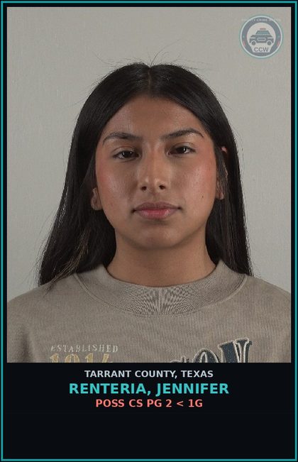 CCW arrest card for Renteria, Jennifer in Tarrant County: POSS CS PG 2 < 1G
