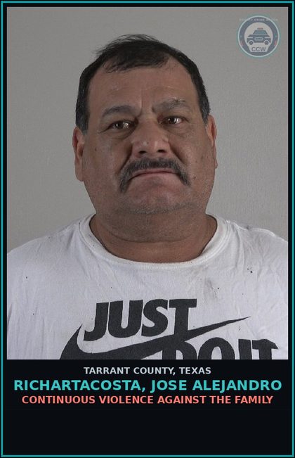 CCW arrest card for Richartacosta, Jose Alejandro in Tarrant County: CONTINUOUS VIOLENCE AGAINST THE FAMILY