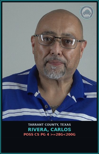 CCW arrest card for Rivera, Carlos in Tarrant County: MAN DEL CS PG 1 >=4G<200G