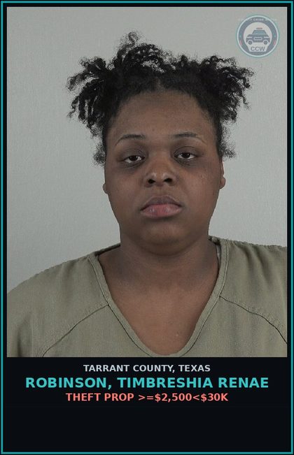 CCW arrest card for Robinson, Timbreshia Renae in Tarrant County: ENGAGING IN ORGANIZED CRIMINAL ACTIVITY