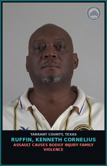 CCW arrest card for Ruffin, Kenneth Cornelius in Tarrant County: ASSAULT CAUSES BODILY INJURY FAMILY VIOLENCE