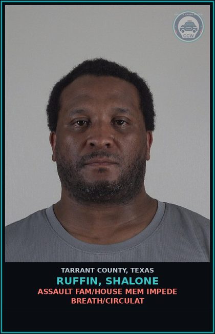 CCW arrest card for Ruffin, Shalone in Tarrant County: ASSAULT FAM/HOUSE MEM IMPEDE BREATH/CIRCULAT