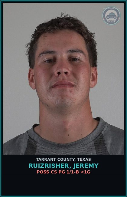 CCW arrest card for Ruizrisher, Jeremy in Tarrant County: FAIL TO IDENTIFY FUGITIVE INTENT GIVE FALSE INFO