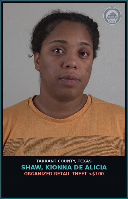 CCW arrest card for Shaw, Kionna De Alicia in Tarrant County: EVADING ARREST DETENTION