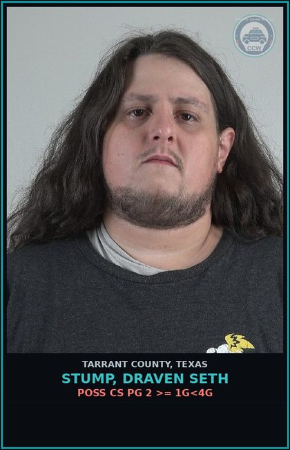 CCW arrest card for Stump, Draven Seth in Tarrant County: EVADING ARREST DET W/VEH