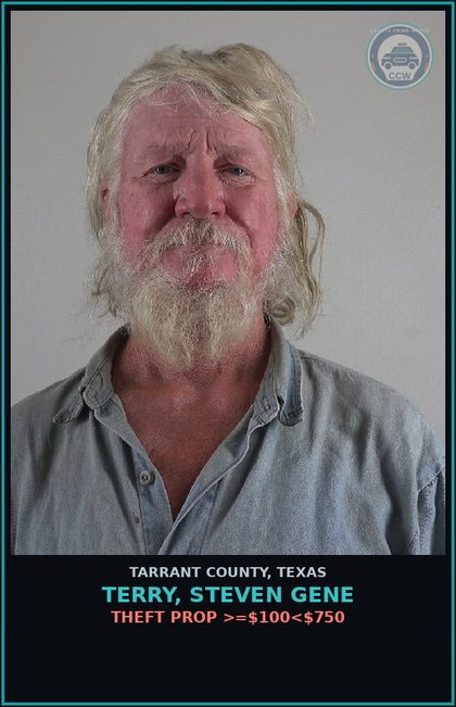 CCW arrest card for Terry, Steven Gene in Tarrant County: CRIMINAL MISCHIEF >=$100<$750