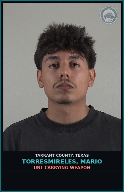 CCW arrest card for Torresmireles, Mario in Tarrant County: POSS CS PG 2 >= 1G<4G