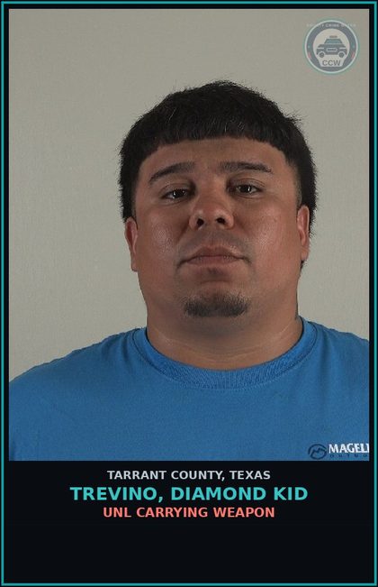 CCW arrest card for Trevino, Diamond Kid in Tarrant County: MAN DEL CS PG 2 >=4G<400G