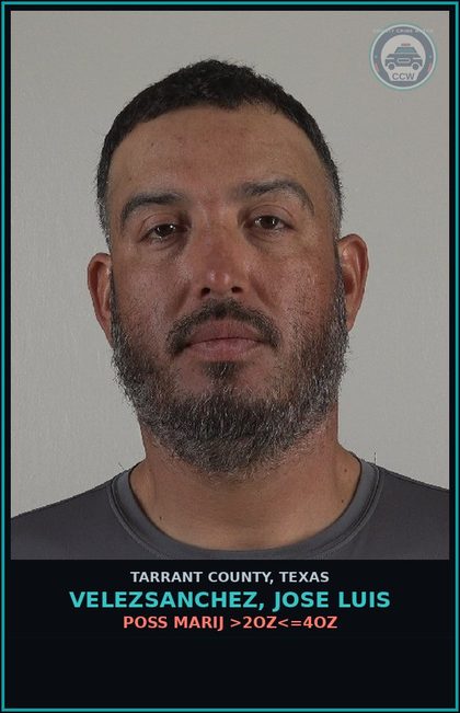 CCW arrest card for Velezsanchez, Jose Luis in Tarrant County: EVADING ARREST DET W/VEH