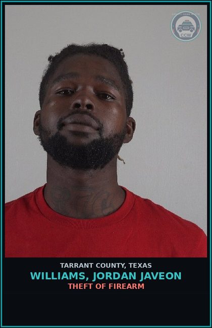 CCW arrest card for Williams, Jordan Javeon in Tarrant County: ENGAGING IN ORGANIZED CRIMINAL ACTIVITY