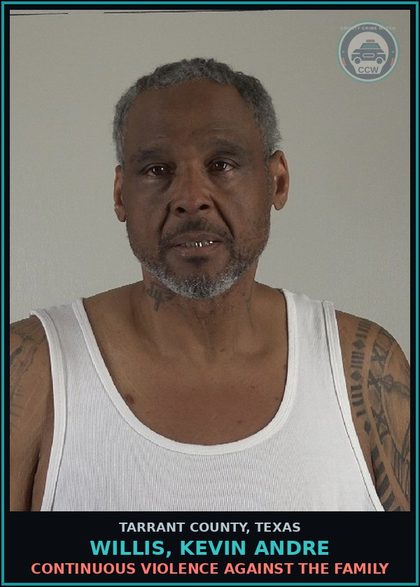 CCW arrest card for Willis, Kevin Andre in Tarrant County: CONTINUOUS VIOLENCE AGAINST THE FAMILY
