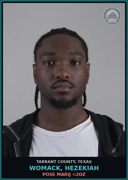 CCW arrest card for Womack, Hezekiah in Tarrant County: MAN DEL CS PG 2 >=4G<400G