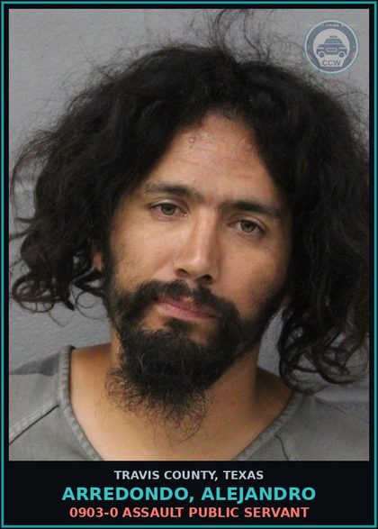 CCW arrest card for Arredondo, Alejandro in Travis County: 0903-0 ASSAULT PUBLIC SERVANT