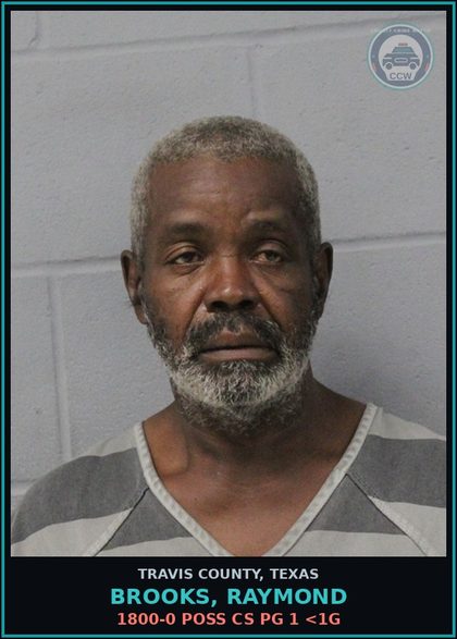 CCW arrest card for Brooks, Raymond in Travis County: 1800-0 POSS CS PG 1 <1G
