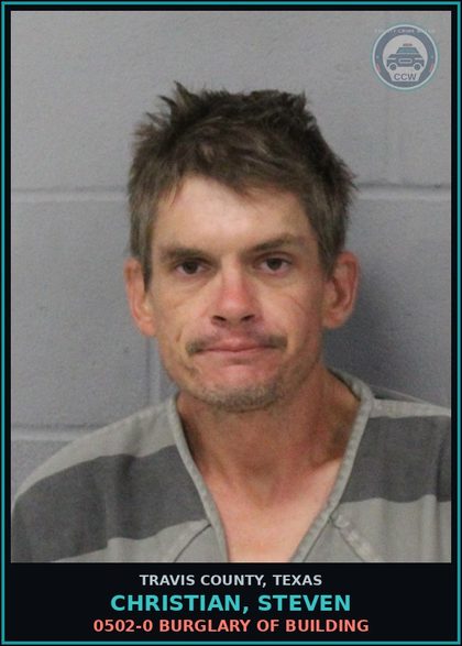 CCW arrest card for Christian, Steven in Travis County: 0502-0 BURGLARY OF BUILDING